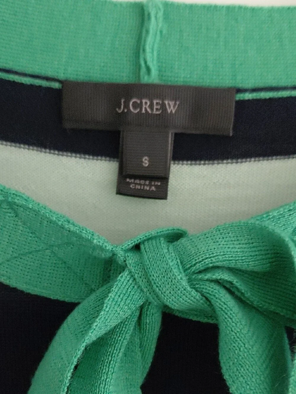 J. Crew Mint & Navy Striped Bow-Neck Sweater
